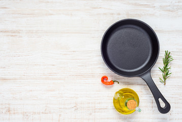 Frying Pan with Olive Oil and Copy Space