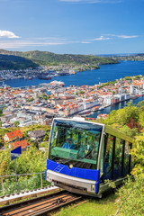 View from Floyen with lift in Bergen Norway
