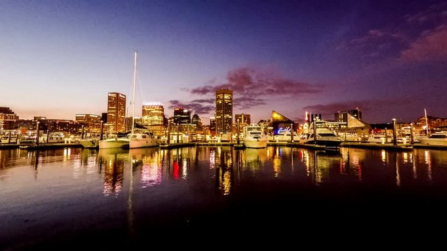  4k-Inner Harbor at night, Baltimore，USA
