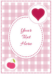Baby girl arrival, shower, Greeting, announcement card with teddy bear and hearts. Vector postcard