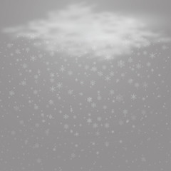 Falling snow from the clouds on transparent background. Vector illustration.