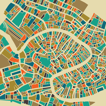 Venice vector map. Colorful vintage design base for travel card, advertising, gift or poster.