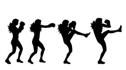 Vector silhouette of woman who boxes.