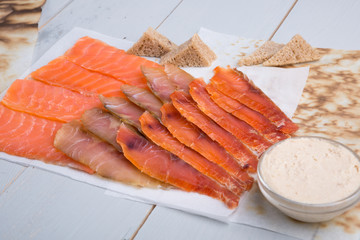 Sliced salmon meat