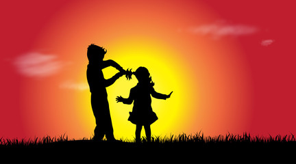 Vector silhouette of siblings.