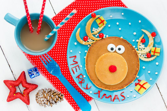 Christmas fun food for kids santa reindeer pancake