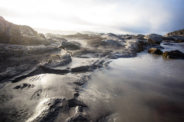 Mud puddle. Sellfoss and Dettifoss waterfalls area, Iceland.