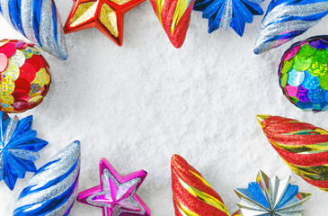 Christmas toys on snow