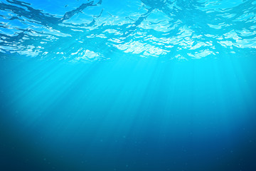 Fototapeta na wymiar 3d rendering underwater sea, ocean surface with light rays, high resolution
