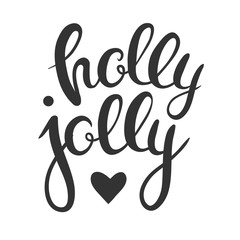 Christmas lettering isolated on white. Holly Jolly. Hand drawn vector calligraphy with seasonal greetings. 