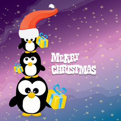 merry christmas card with penguins set.