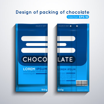 Vector illustration of packaging of chocolate. Template of design of blue color.