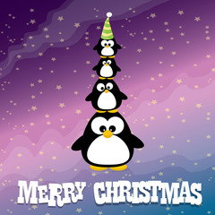 merry christmas card with penguins set.