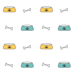cute colorful seamless vector pattern background illustration with pet bowls and bones

