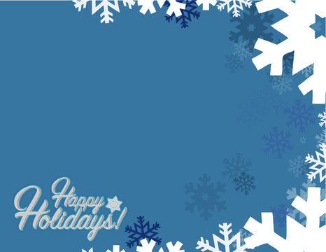 Happy holidays sign blue snowflake background