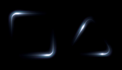 Glowing frames black background. Square glow borders. Sparkling geometric light banner. Luminous triangle light shape. 
Shining triangular forms. Neon sign. Bright sign with flares and sparkles. LED