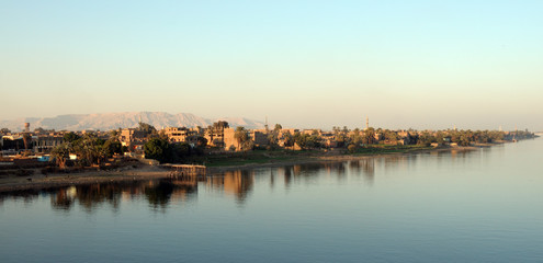 Evening view of the Nile River. Egypt. Africa. Photo partially tinted.