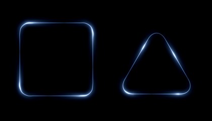 Glowing frames black background. Square glow borders. Sparkling geometric light banner. Luminous triangle light shape. 
Shining triangular forms. Neon sign. Bright sign with flares and sparkles. LED