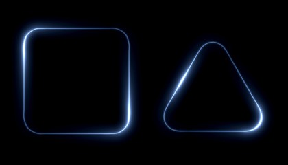 Glowing frames black background. Square glow borders. Sparkling geometric light banner. Luminous triangle light shape. 
Shining triangular forms. Neon sign. Bright sign with flares and sparkles. LED