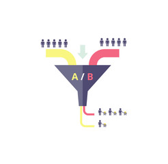 Funnel AB test - vector illustration. Testing in internet marketing - business concept.