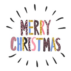 Merry Christmas. Modern calligraphy style handwritten lettering with golden glitter.