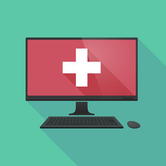 Fototapeta premium Long shadow pc with the Swiss flag