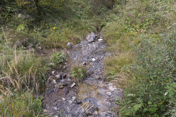 Wasser Rinnsal neben einem Wanderweg im Riedingtal