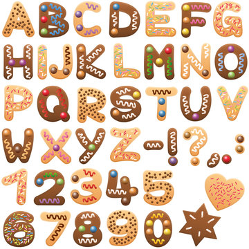 Gingerbread and christmas cookies alphabet - sweet letters abc.