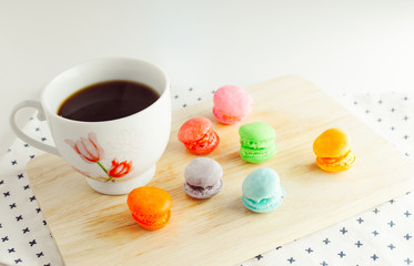 Colorful macaroons with Black coffee