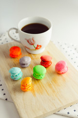 Colorful macaroons with Black coffee