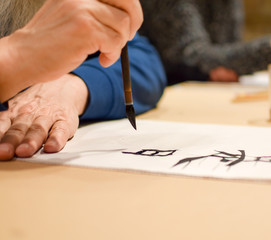 Naklejka premium Calligraphy master drawing chinese hieroglyph