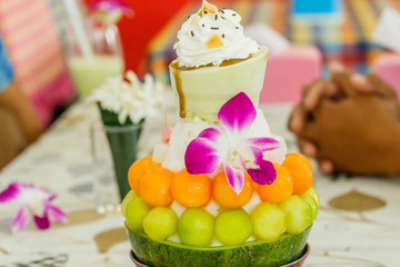 Dessert, Cantaloupe melon Ice cream or Bingsu.