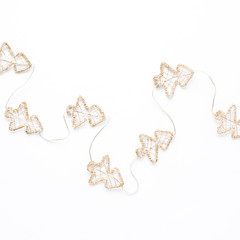 christmas decoration with tinsel. christmas wallpaper. flat lay, top view