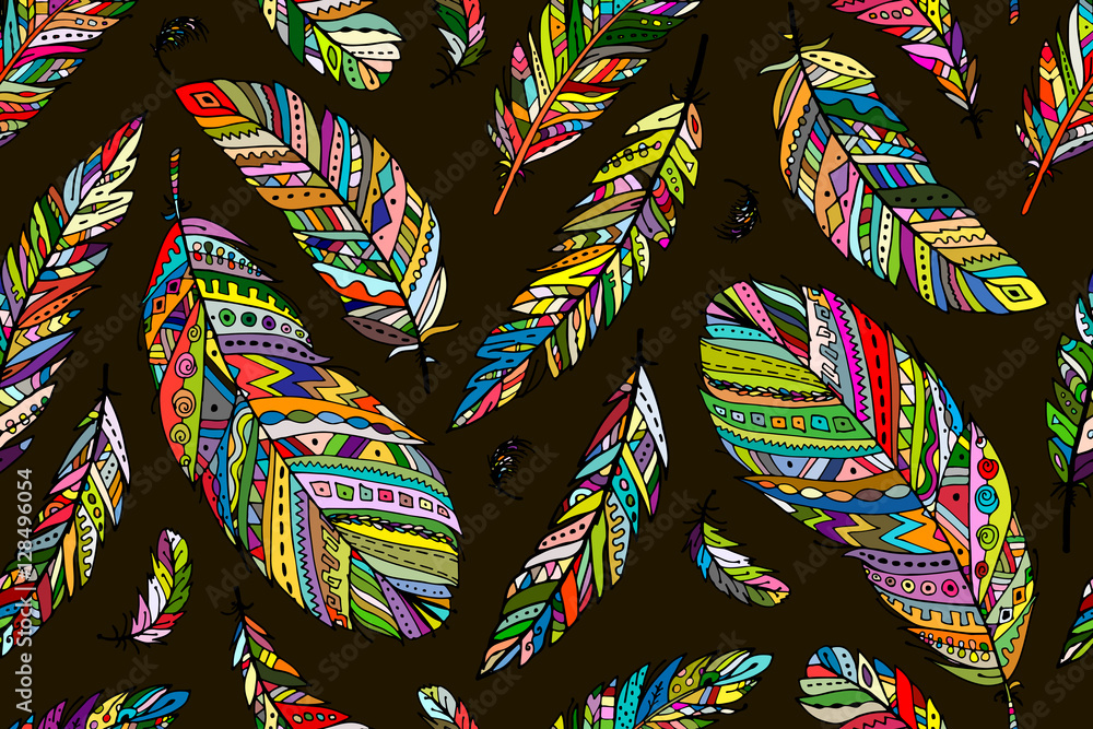 Poster feather seamless pattern for your design