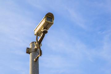 White Closed-circuit television (CCTV, Security Camera) 24 hours watching for security