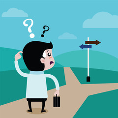 Businessmen are choosing future a path, vector cartoon