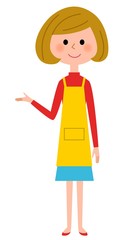 説明するエプロンの女性　