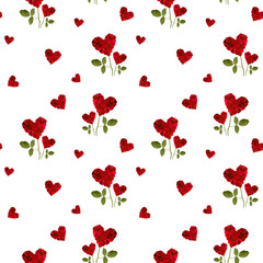 repeating patterns of red hearts rose petals  for Valentine's Da