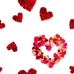 seamless repeating patterns of red hearts rose petals  for Valen