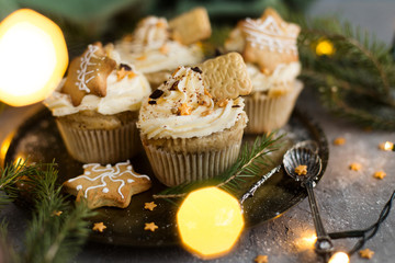 Christmas cupcakes with cookies and chocolate