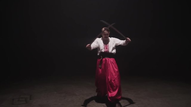 Martial Arts Dance Cossacks Choreography With a Swards Slow Motion