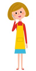 電話で話すエプロンの女性 