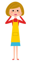 慌てるエプロンの女性