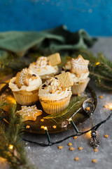 Christmas cupcakes on a blue background