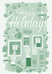 Hands Hold Device Electronics Gadget New Year Laptop Phone Tablet Christmas Gift Decoration Vector Illustration