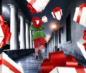 christmas elf and gifts 