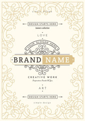 Monogram creative card template with flourishes ornament elements. Elegant design for cafe, restaurant, heraldic, jewelry, fashion. Hand drawn elements. curly and swirls vintage frame