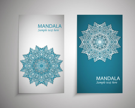 flyer, leaflet, brochure, cover mandala, abstract Oriental motif. Hand painted texture background. Decorative elements for design print. Vector. Laser cut floral wedding invitation occasion. EPS 10