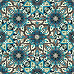Ornate floral seamless texture, endless pattern with vintage mandala elements.