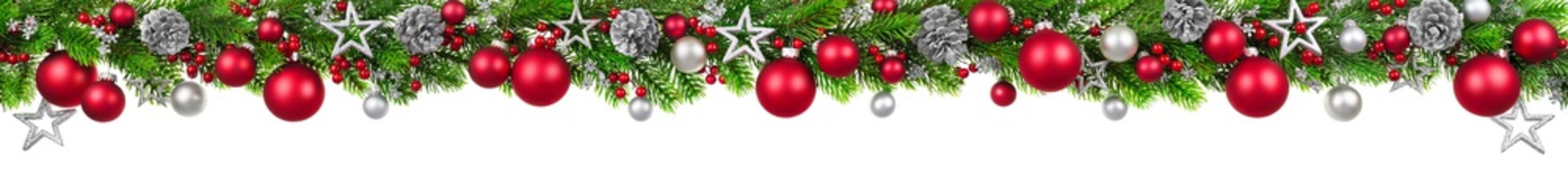 Weihnachten Girlande, rot und silber geschmückt als Bordüre für oben, extra breit